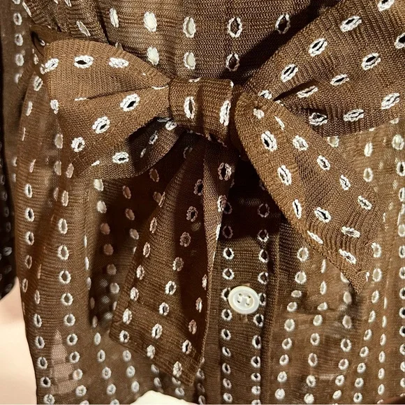 Vintage 1960 70 Dalton MCM Brown lace Tie Waist Belted Button Down shirt Jacket - Picture 12 of 17